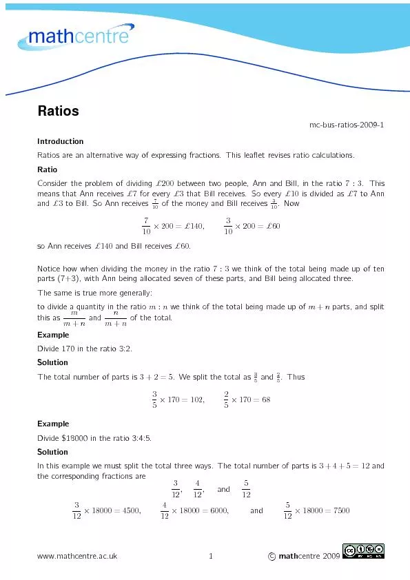 Ratiosmc-bus-ratios-2009-1IntroductionRatiosareanalternativewayofexpre