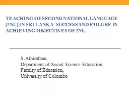 Teaching of Second National Language (2NL) in Sri Lanka: Su