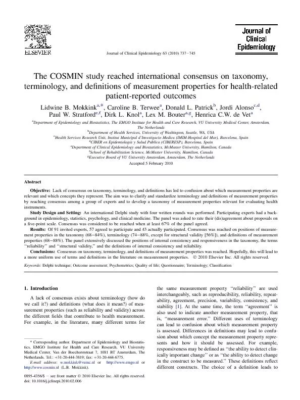 TheCOSMINstudyreachedinternationalconsensusontaxonomy,terminology,andd