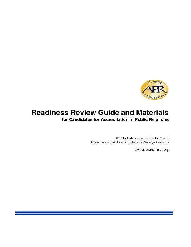 Readiness Review Guide and Materialsfor Candidates for Accreditation i