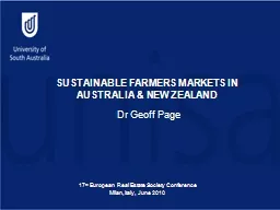SUSTAINABLE FARMERS MARKETS IN AUSTRALIA & NEW ZEALAND