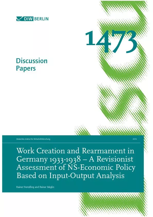 Work Creation and Rearmament in Germany 933-938 