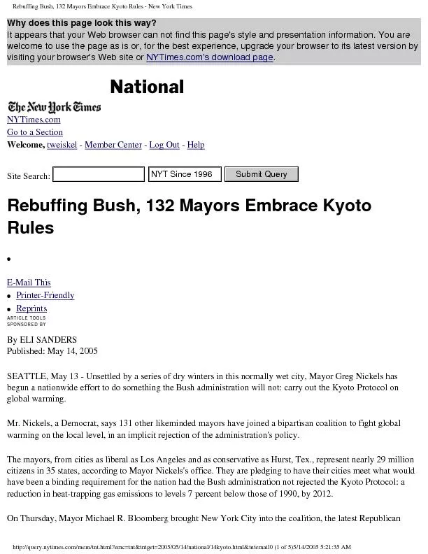 Rebuffing Bush, 132 Mayors Embrace Kyoto Rules - New York Times