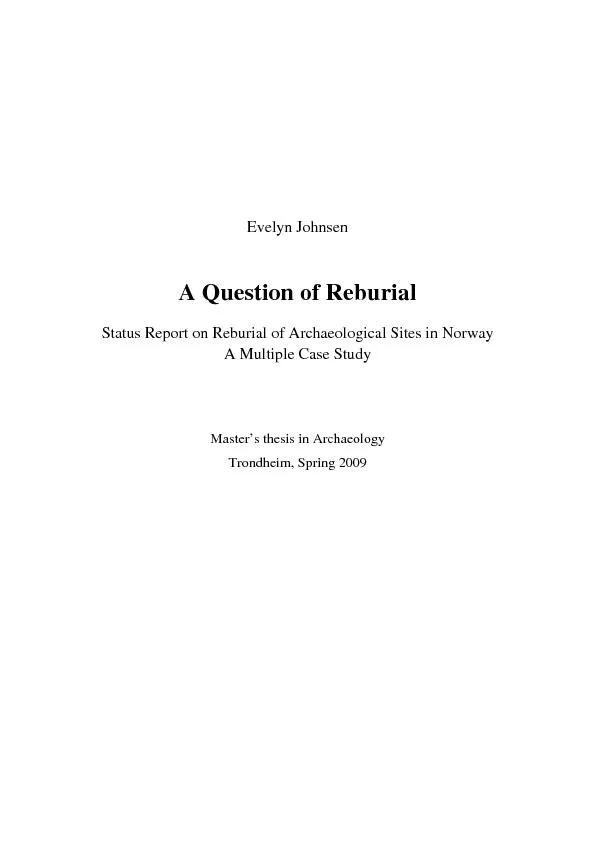 Evelyn Johnsen A Question of Reburial Status Report on Reburial of Arc