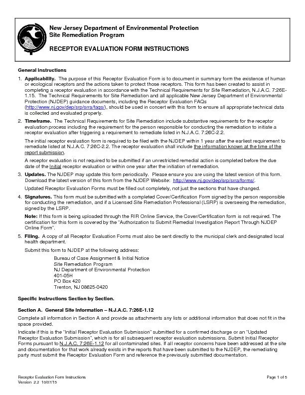 Receptor Evaluation Form Instructions Page 1 of 5 Version  2.2  10/07/