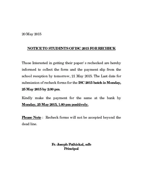 NOTICE TO STUDENTS OF
