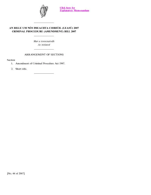 ANBILLEUMNOSIMEACHTACOIRIUIL(LEASU)2007CRIMINALPROCEDURE(AMENDMENT)BIL