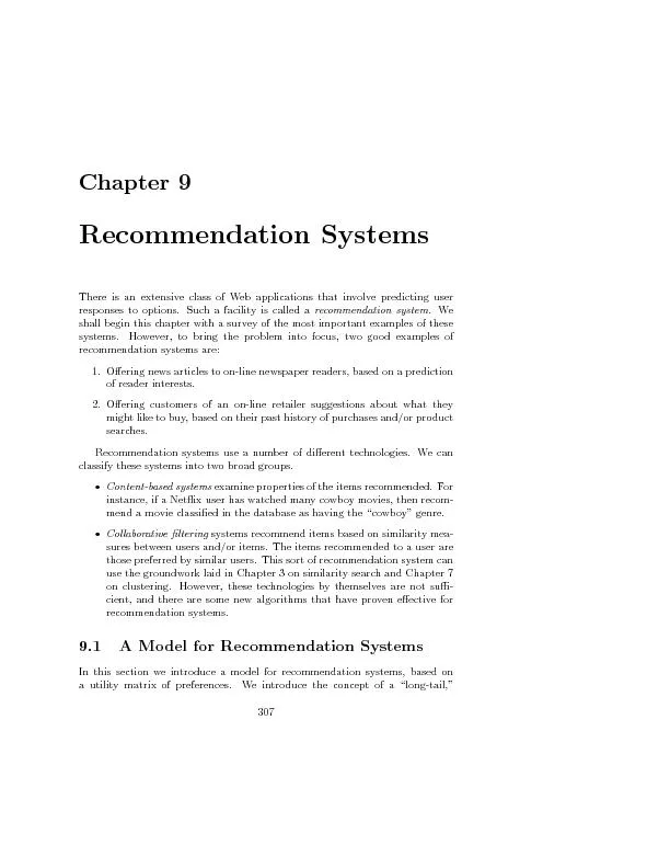 Chapter9RecommendationSystemsThereisanextensiveclassofWebapplicationst