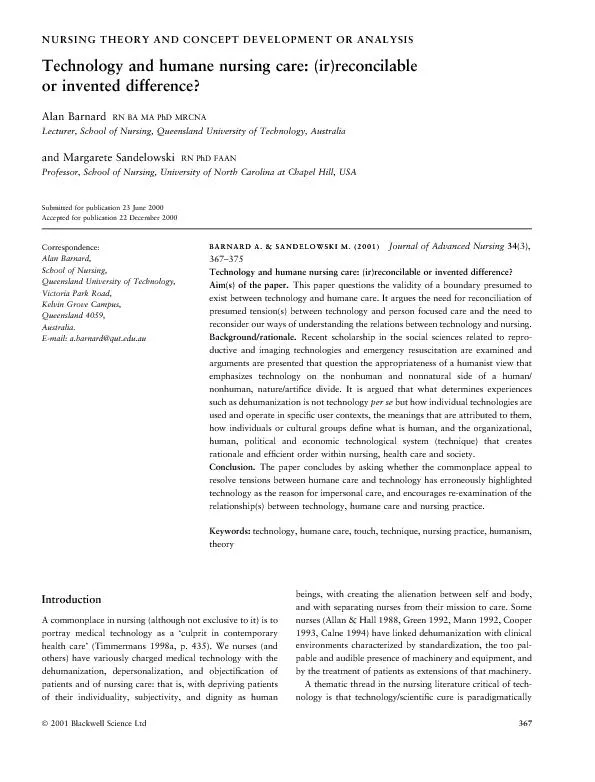 NURSINGTHEORYANDCONCEPTDEVELOPMENTORANALYSISTechnologyandhumanenursing