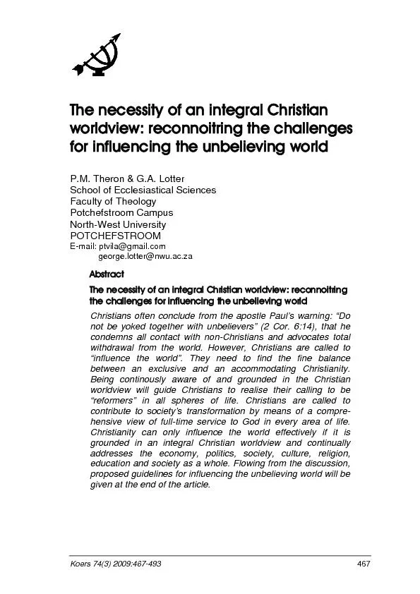 The necessity of an integral Christian worldview: reconnoitering the c