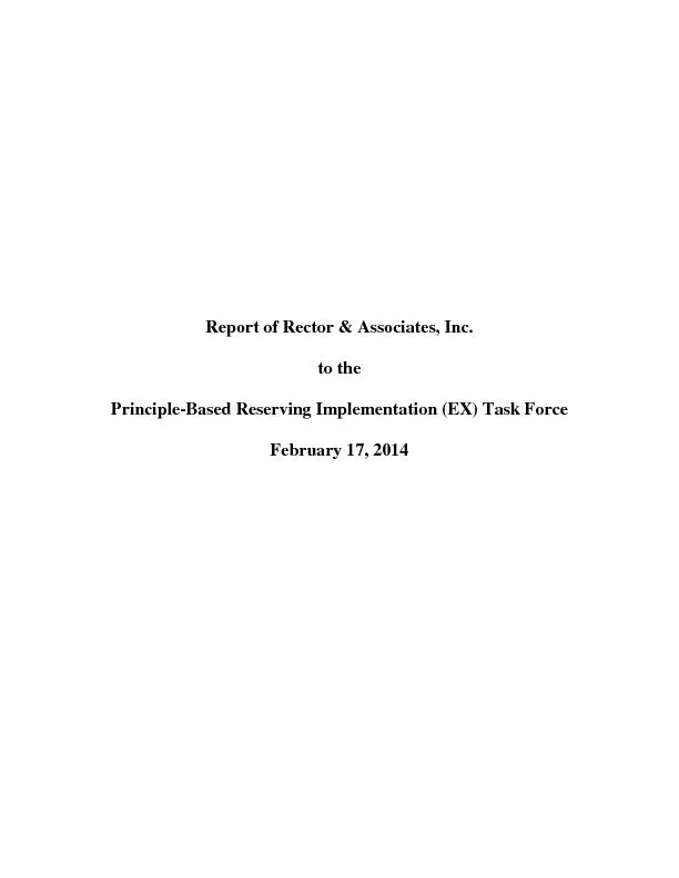 Report of Rector & Associates, Inc. to the Principle-Based Reserving I