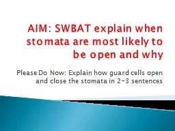 AIM: SWBAT explain when stomata are most likely to be open
