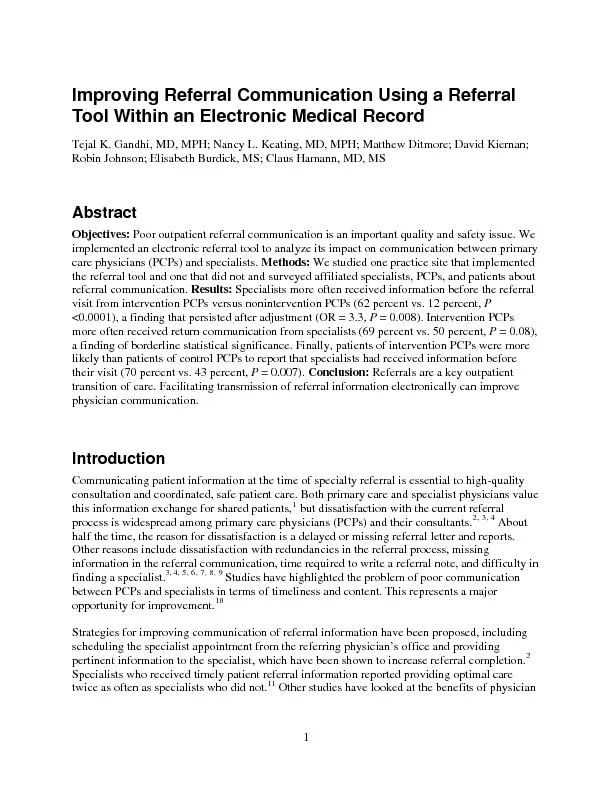 Tool Within an Electronic Medical Record  MD, MPH; Matthew Ditmore; Da