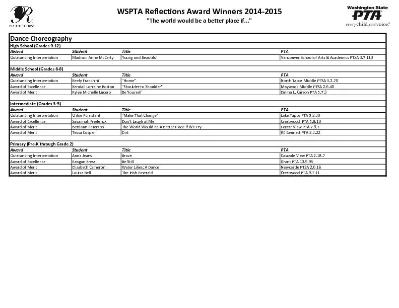 WSPTA Reflections Award Winners 2014-2015