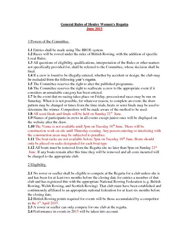General Rules of Henley Women's Regatta