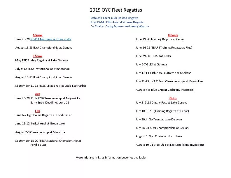 2015 OYC Fleet Regattas