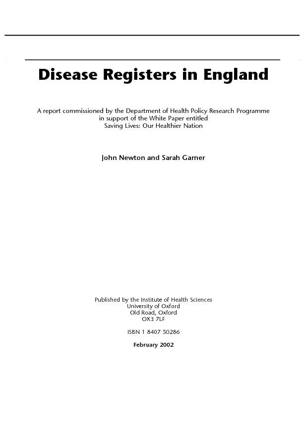 Disease Registers in EnglandA report commissioned by the Department of