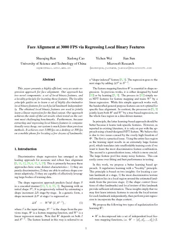 PDF-FaceAlignmentat3000FPSviaRegressingLocalBinaryFeaturesShaoqingRenXudon thumbnail