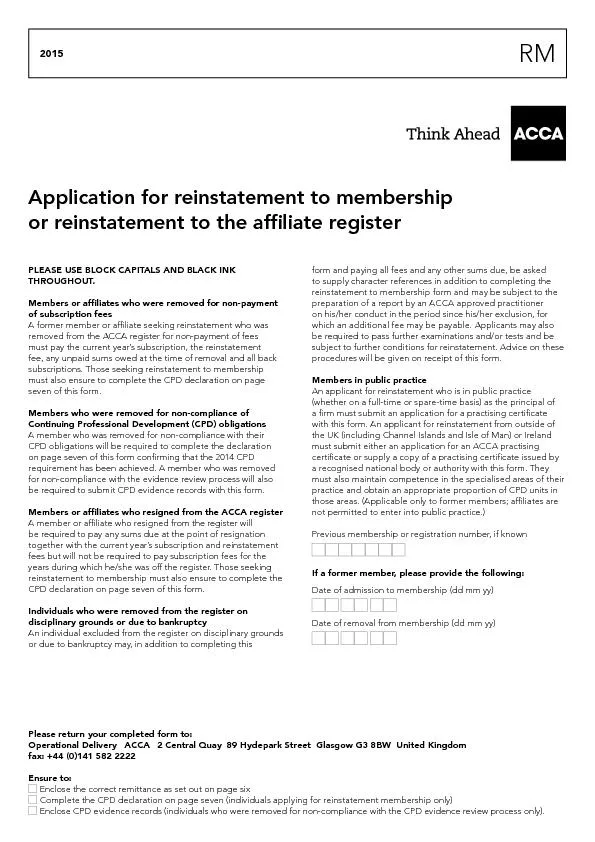 Application for reinstatement to membershipor reinstatement to the af
