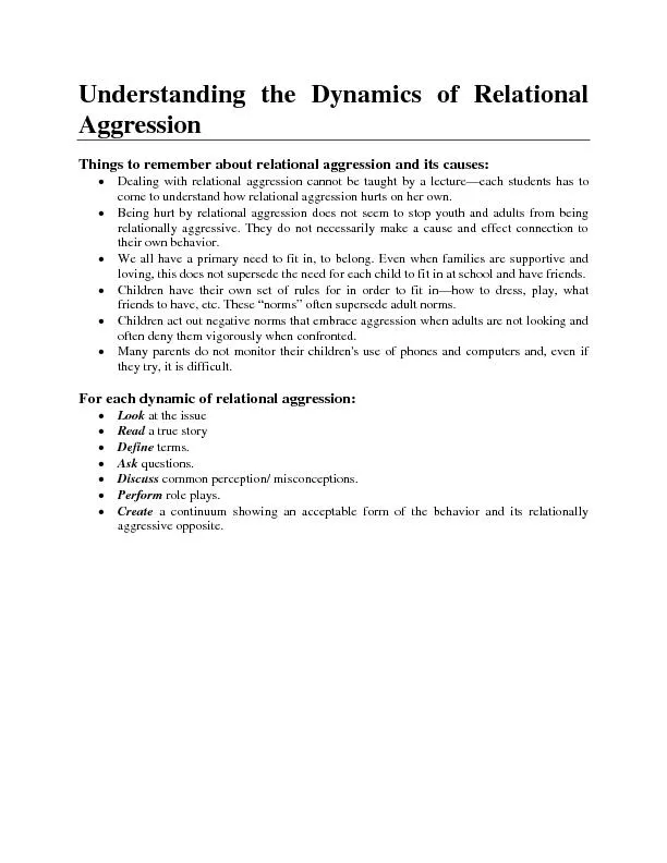 Understanding the Dynamics of RelationalAggression