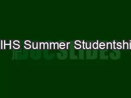 AIHS Summer Studentship