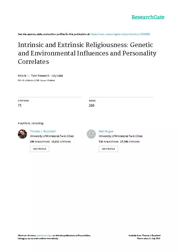 Intrinsic and extrinsic religiousness: genetic andenvironmental in