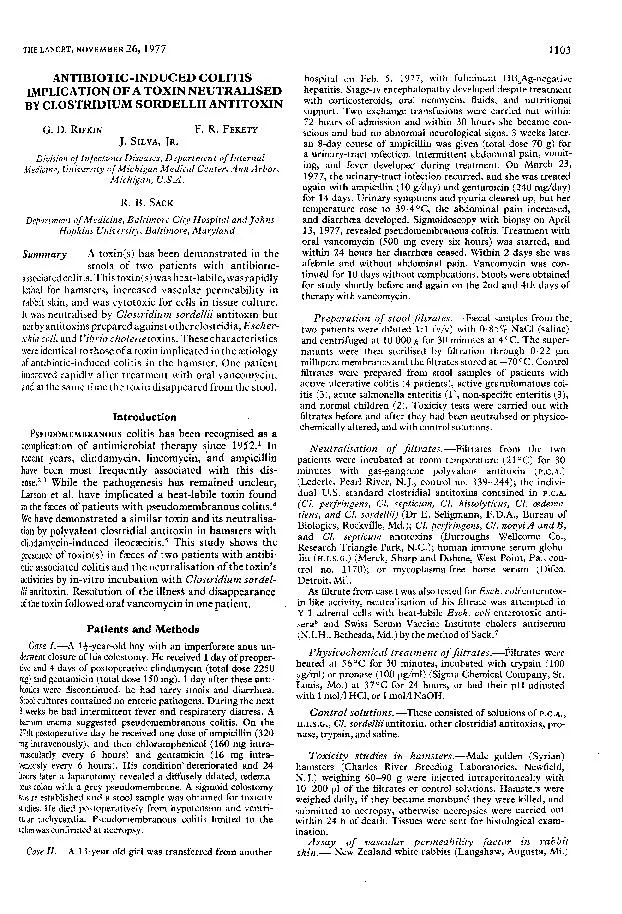 1103IMPLICATION OF CLOSTRIDIUM SORDELLII ANTITOXINDepartment Ann U.S.A