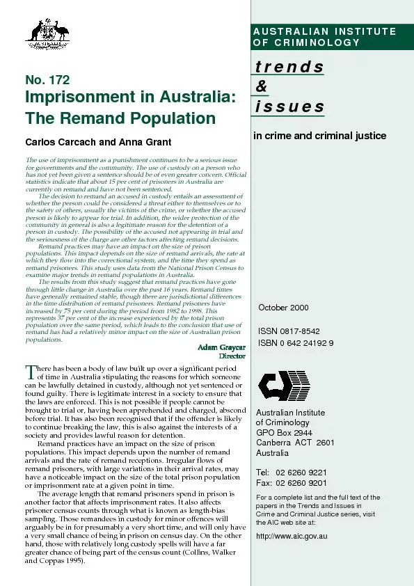 Imprisonment in Australia:Carlos Carcach and Anna Grant