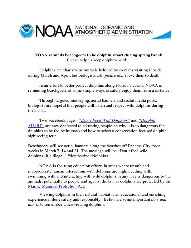 NOAA reminds beachgoers to be dolphin smart during spring break 
...