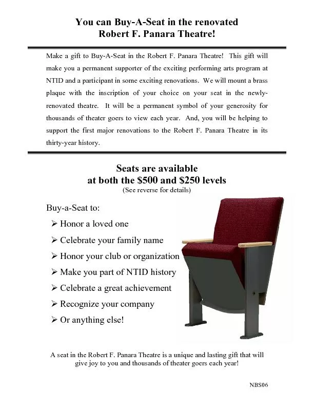 You can Buy-A-Seat in the renovated  Make a gift to Buy-A-Seat in the