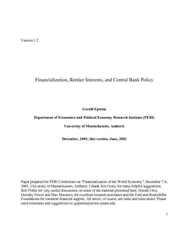 Financialization, Rentier Interests, and Central Bank Policy Gerald Ep
