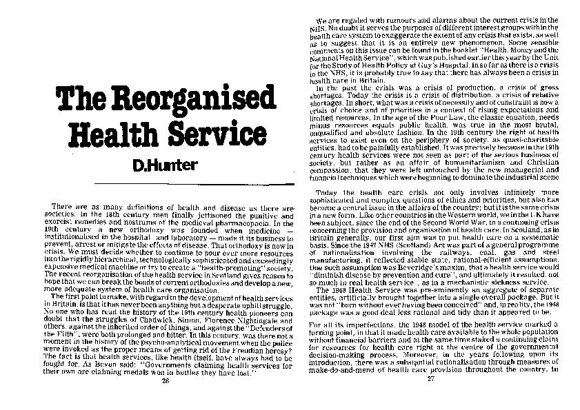 Reorganised Health Service D.Hunter There are as many definitions of h