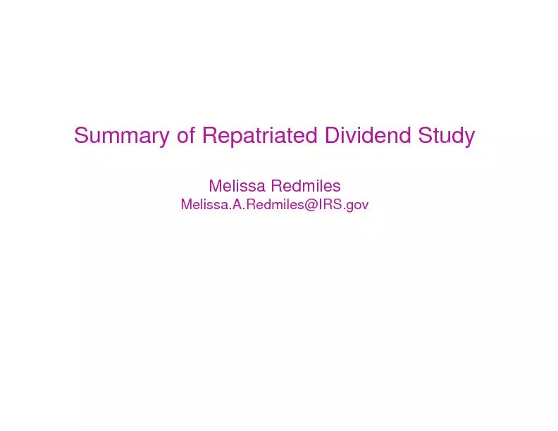 Summary of Repatriated Dividend StudyMelissa RedmilesMelissa.A.Redmile