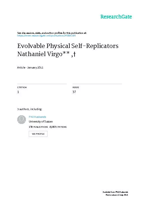 EvolvablePhysicalSelf-ReplicatorsNathanielVirgo**UniversityofSussexMax