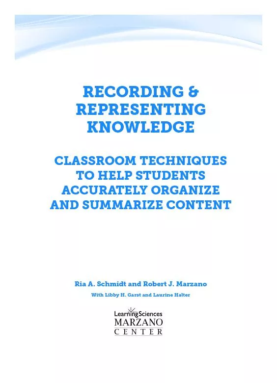 RECORDING & REPRESENTING KNOWLEDGECLASSROOM TECHNIQUES TO HELP STUDENT
