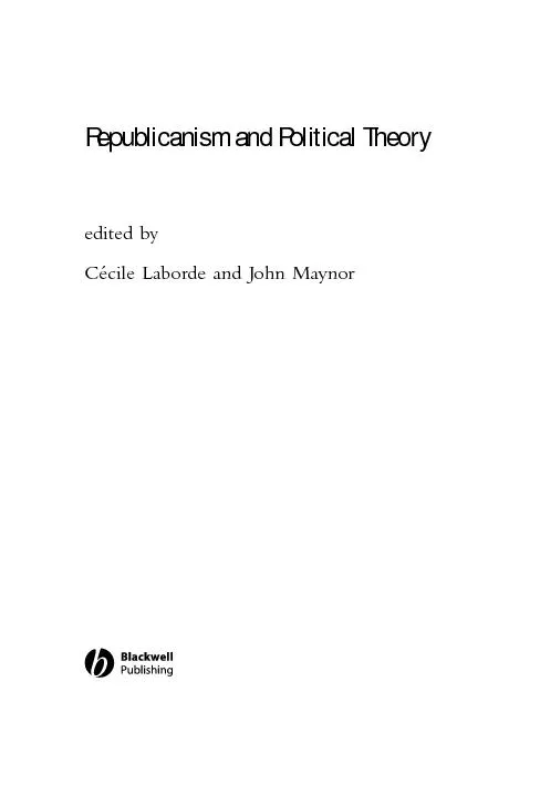 Republicanism and Political Theoryedited byC