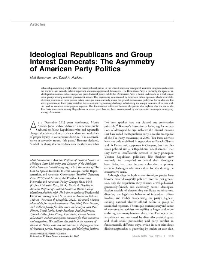 IdeologicalRepublicansandGroupInterestDemocrats:TheAsymmetryofAmerican