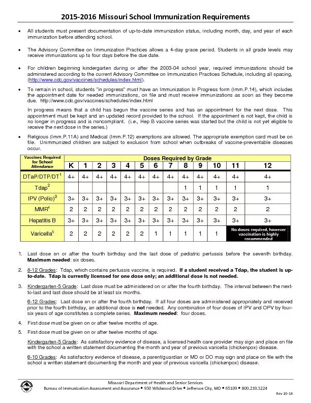 201Missouri School Immunization Requirements
