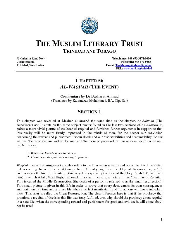 THE MUSLIM LITERARY TRUST TRINIDAD AND T