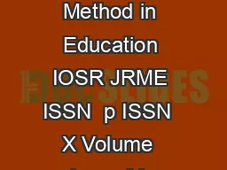 IOSR Journal of Research  Method in Education IOSR JRME ISSN  p ISSN  X Volume  Issue Ma