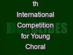 European Choral Association  Europa Cantat  Programme   FOR CONDUCTORS th International
