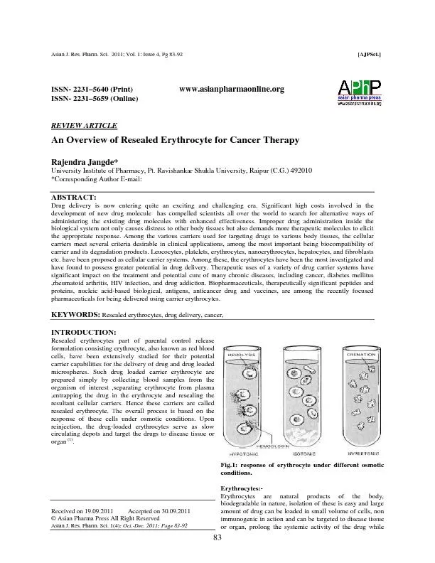 Asian J. Res. Pharm. Sci.  2011; Vol. 1: Issue 4, Pg 83-92