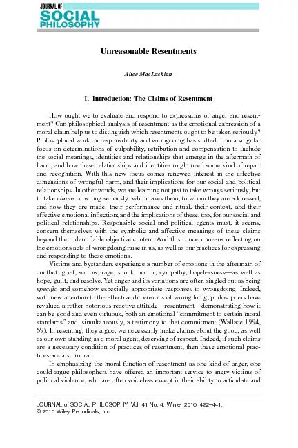 UnreasonableResentmentsAliceMacLachlanI.Introduction:TheClaimsofResent