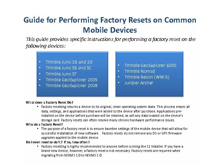 Guide for Performing Factory Resets on Common