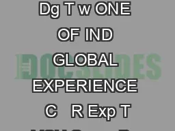 D D MBA Cis Uivsiy  Ii MS V igii C Uivsiy  USA w U T w Dg T w ONE OF IND GLOBAL EXPERIENCE