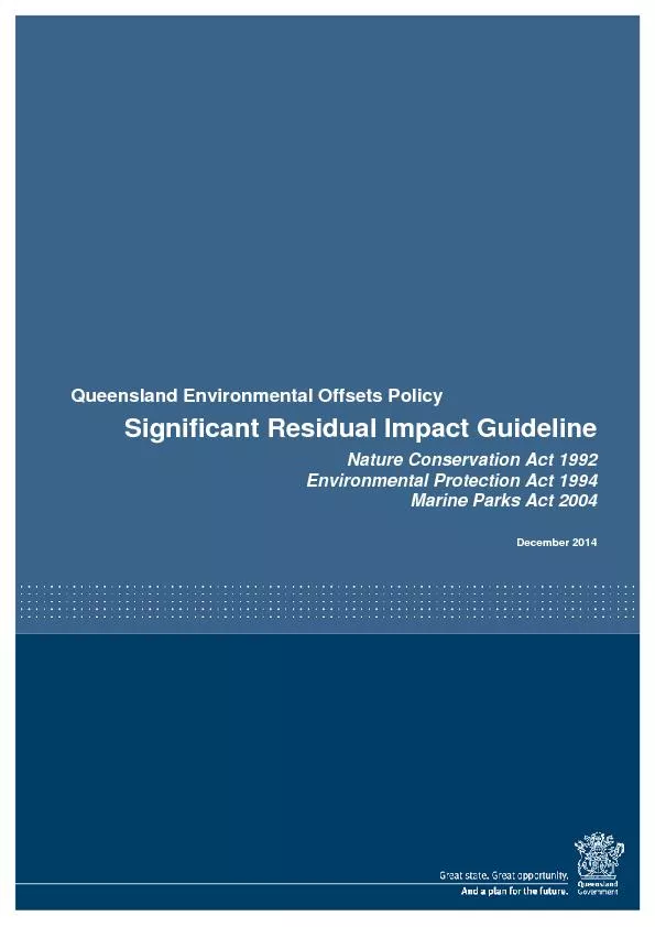 Queensland Environmental Offsets PolicySignificant Residual Impact Gui