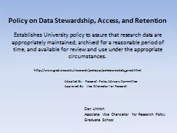Policy on Data Stewardship, Access, and Retention