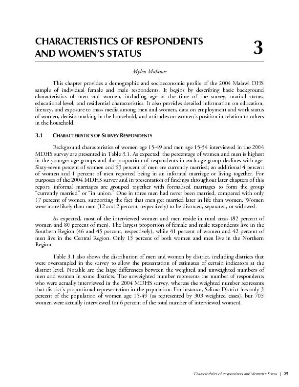 Characteristics of Respondents and Women
