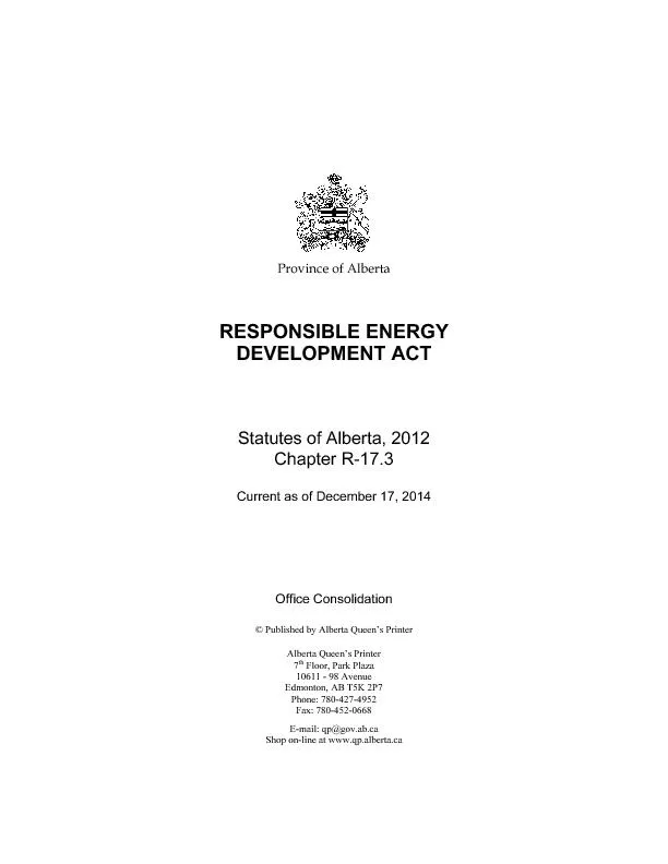 RESPONSIBLE ENERGY DEVELOPMENT ACT Division 4 Jurisdiction of Regulato