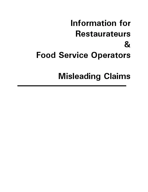 Information for Restaurateurs Food Service OperatorsMisleading Claims